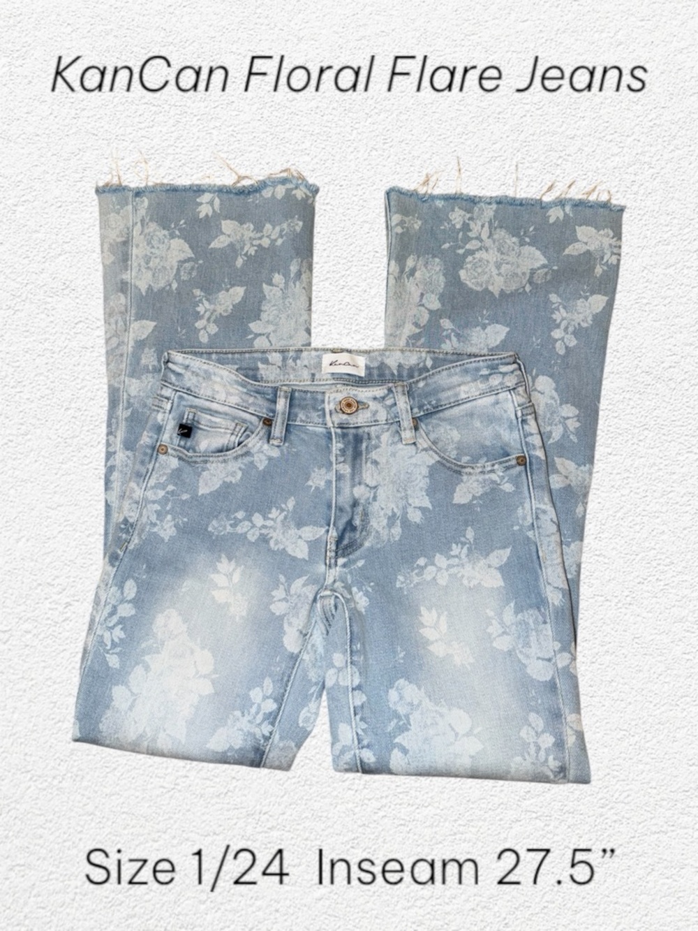 KanCan Light Wash Floral Wide-Leg Jeans